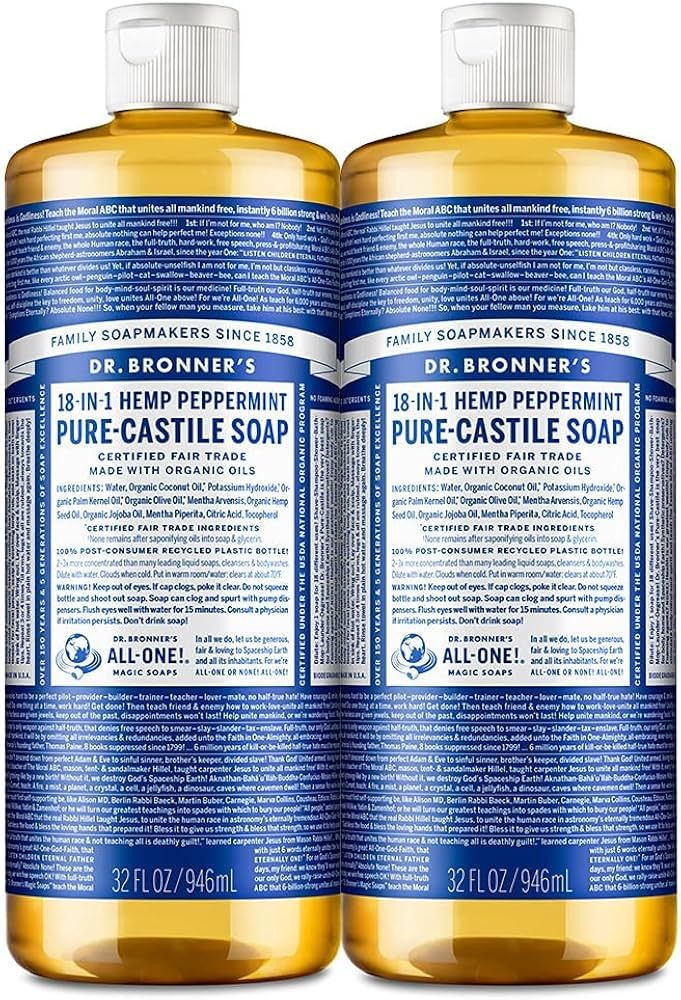 Dr. Bronner’s - Pure-Castile Liquid Soap (Peppermint, 32 ounce, 2-Pack) - Made with Organic Oil... | Amazon (US)