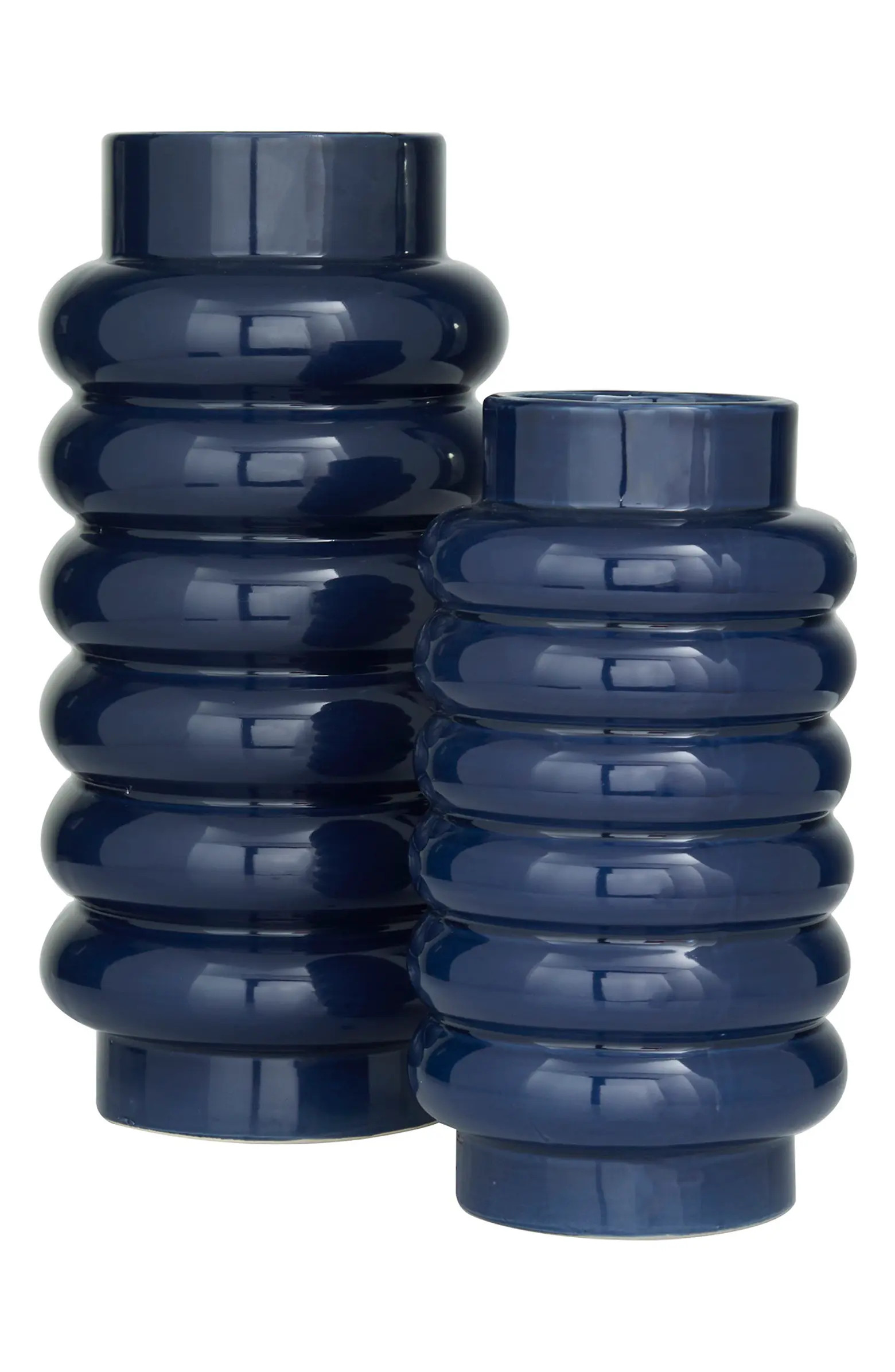COSMO BY COSMOPOLITAN Dark Blue Ceramic Vase with Stacked Ring Design - Set of 2 | Nordstromrack | Nordstrom Rack