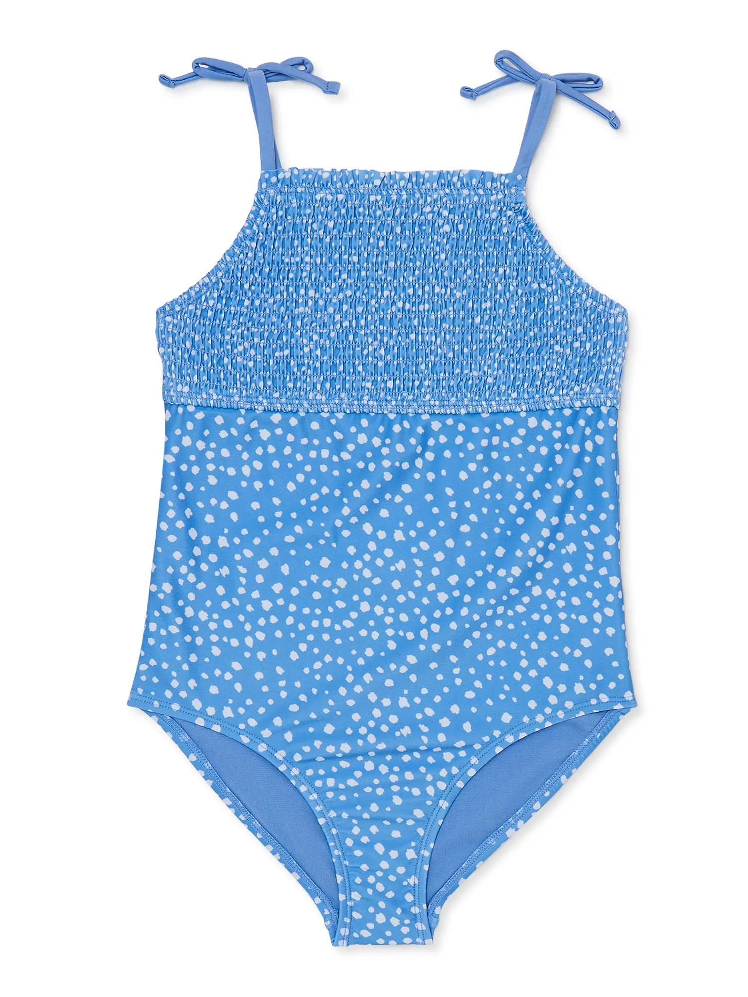 Wonder Nation Girl's Smocked Polka Dot Swimsuit, 1-Piece, Sizes 4-18 & Plus | Walmart (US)