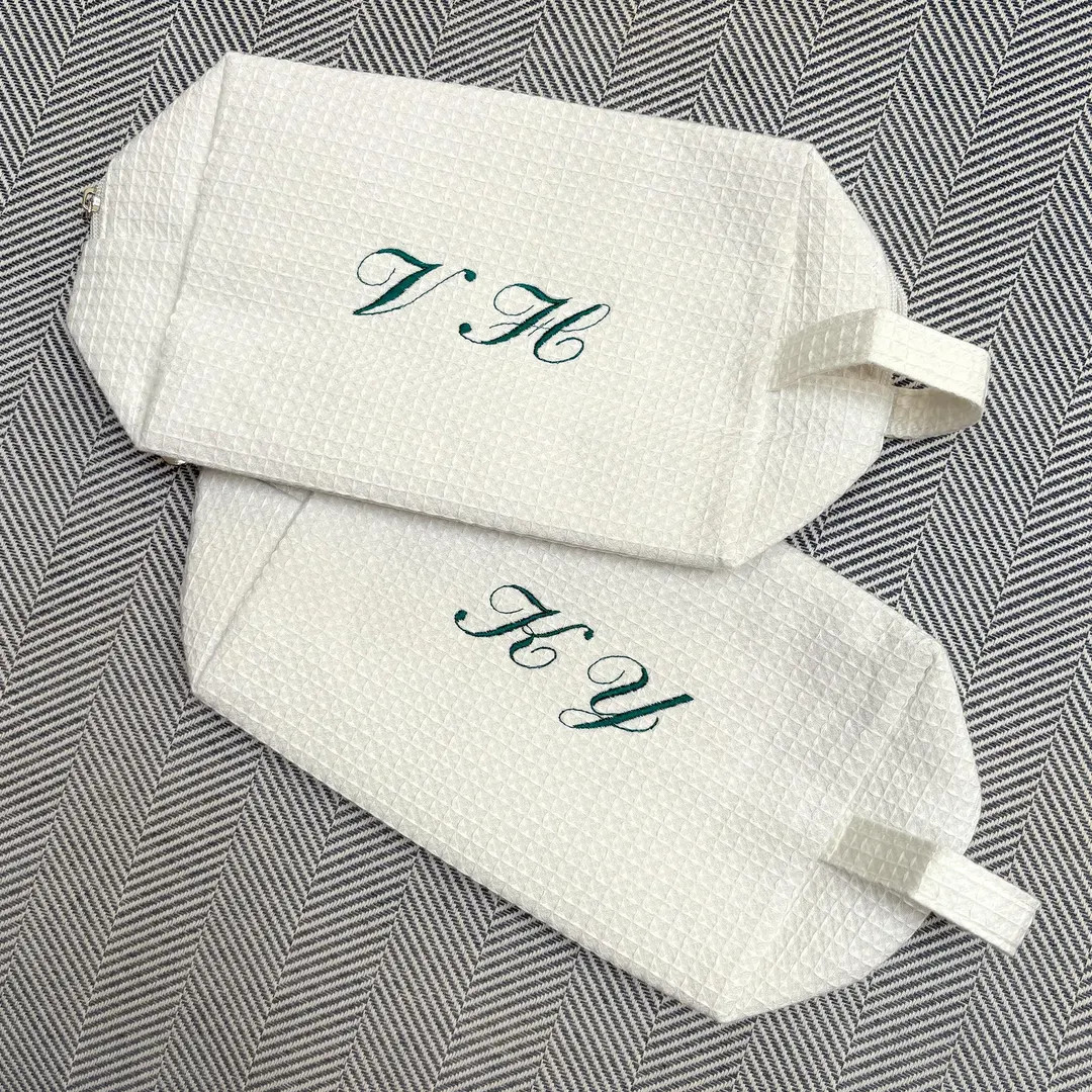 Waffle Stipe Monogrammed Makeup Bag, Personalised Cosmetic Pouch, Bridal Shower Travel Pouch, Gir... | Etsy (US)