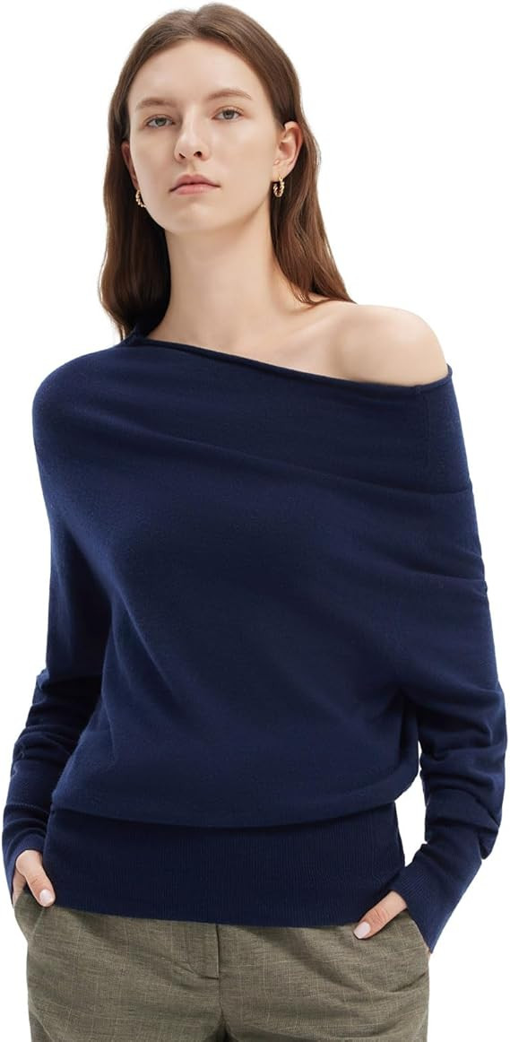 SUUKSESS Women Cashmere Oversized Off Shoulder Pullover Sweater Batwing Knit Top | Amazon (US)