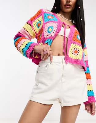 JJXX high waisted denim shorts in ecru | ASOS (Global)