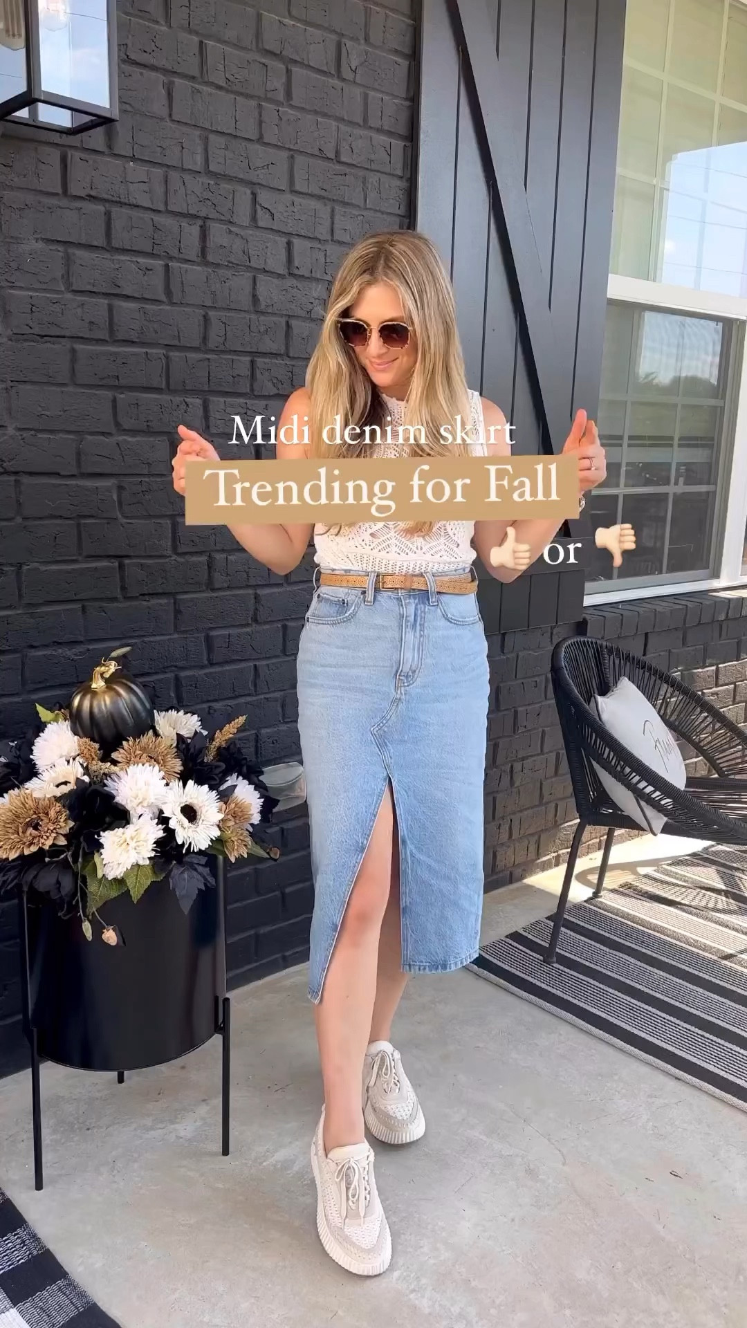 Skirt fit review: runs big. Wearing 26 petite (usual size) but had to wear a belt 




Abercrombie skirt midi denim skirt styling midi skirt denim skirt early fall outfit 
Fall transition outfit 
White top texture krewe sunglasses Hyde 

Dolce vita dolen sneakers 

#LTKsalealert #LTKstyletip #LTKunder100