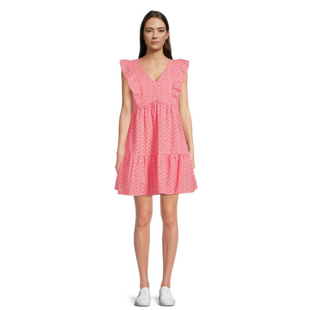 Time and Tru Women's Flutter Sleeve Eyelet Dress | Walmart (US)