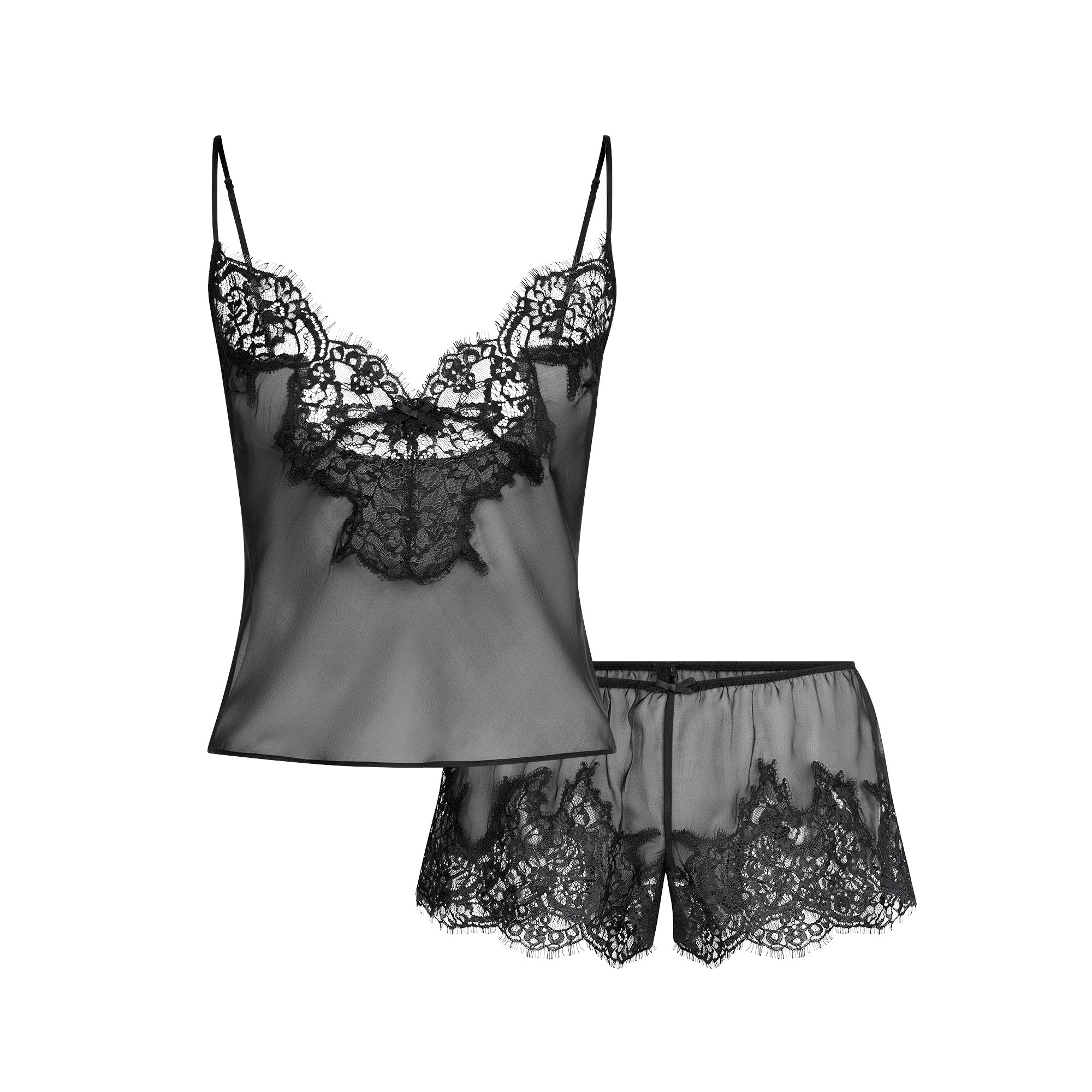 SKIMS ROMANCE LACE CAMI AND SHORT SET | ONYX | SKIMS | SKIMS (US)