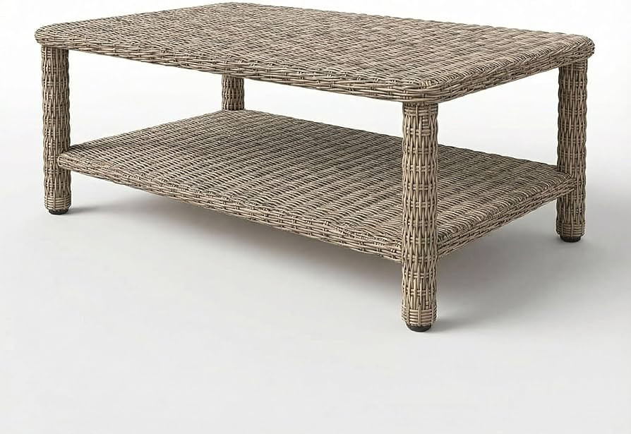 Martha Stewart Lily Pond Rattan Wicker Indoor-Outdoor Patio Coffee Table with Lower Storage Shelf... | Amazon (US)