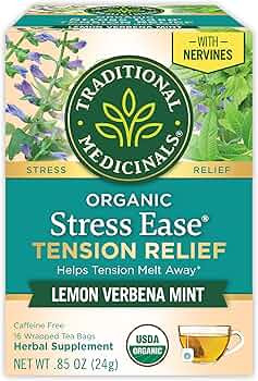 Traditional Medicinals Tea, Organic Stress Ease, Relieves Tension, Promotes Relaxation, 16 Tea Ba... | Amazon (US)
