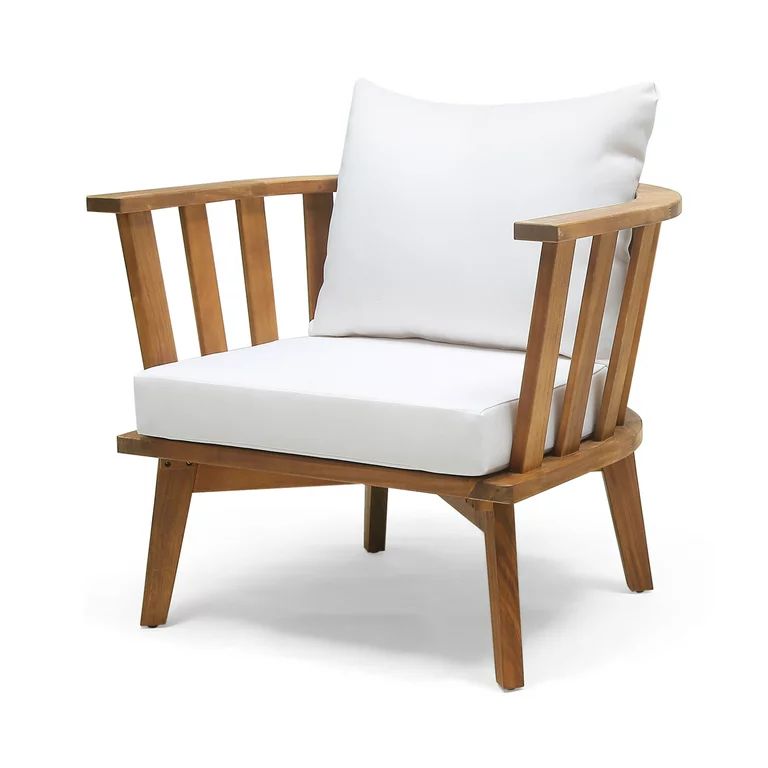 Noble House Milca Outdoor Acacia Wood Club Chair with Cushions, White and Teak | Walmart (US)