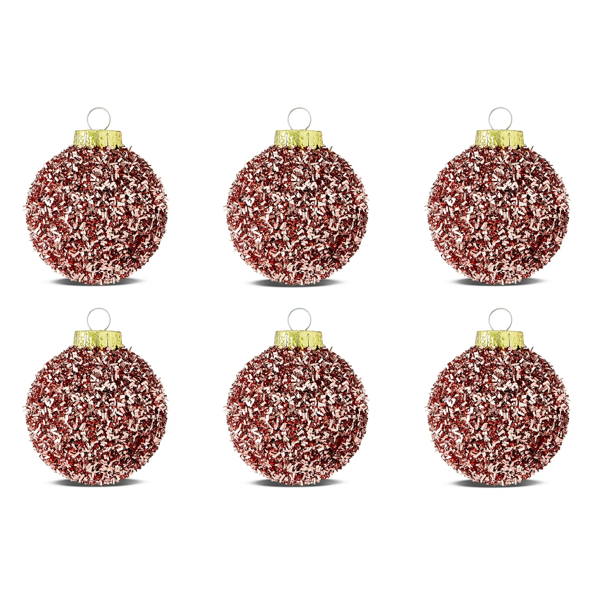 Blush Pink Tinsel Ball Christmas Ornaments, 2.5", 6 Count, by Holiday Time | Walmart (US)