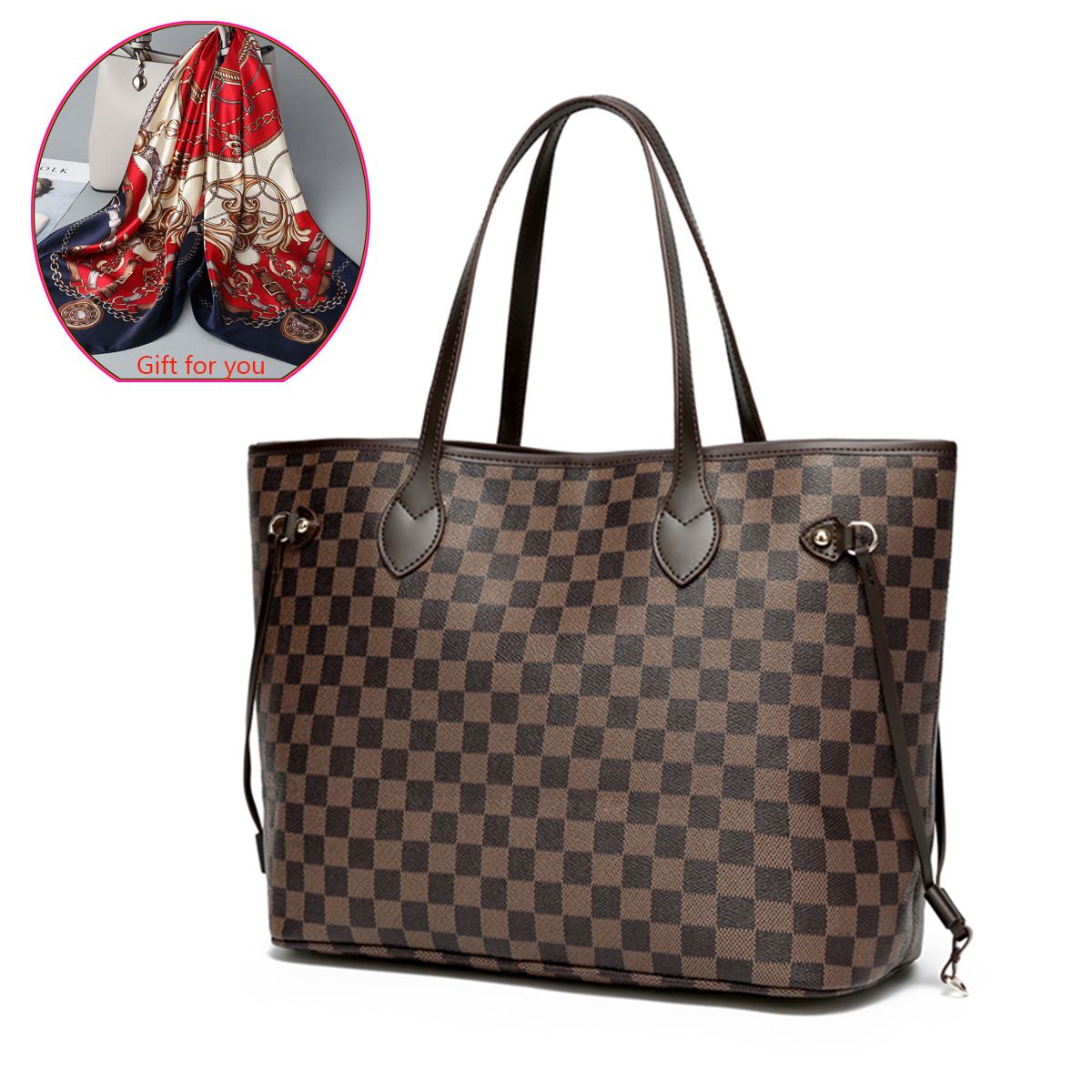RICHPORTS 2PCS Set Womens Handbags Checkered Tote Shoulder Bag With Branded Gift - Walmart.com | Walmart (US)
