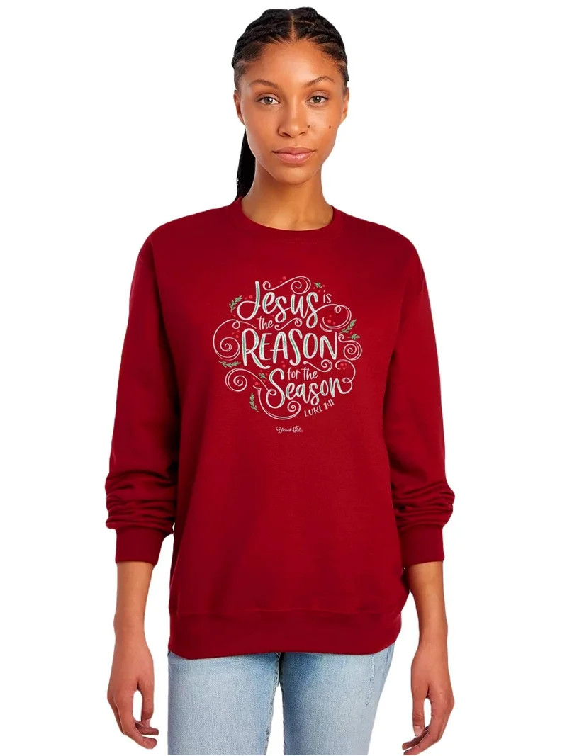 Blessed Girl Womens Sweatshirt Jesus Is The Reason, Red, LG | Walmart (US)