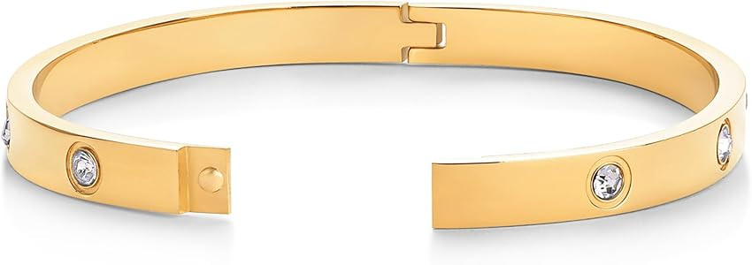 PAVOI 14K Gold Plated Love Bangle Bracelets for Women | Waterproof Stainless Steel Cubic Zirconia... | Amazon (US)