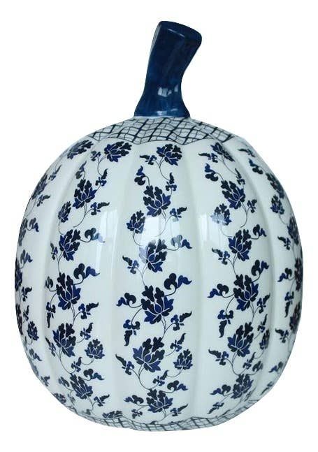 Blue and White Floral Pumpkin (Large) | Teggy French