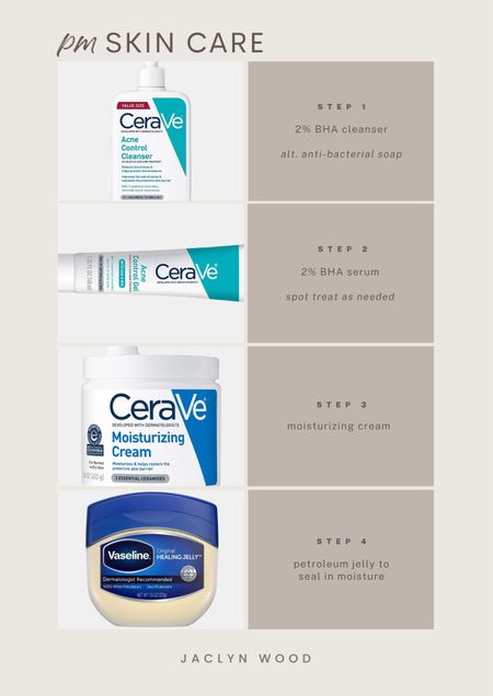 My most minimal night (pm) face skin care routine for when I want to do the least and just go to sleep! Cleanse, spot treat acne with 2% bha as needed, moisturize, then layer Vaseline on top. 

#LTKxTarget #LTKActive #LTKbeauty