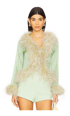 Bubish Gigi Feather Blouse in Pistachio from Revolve.com | Revolve Clothing (Global)