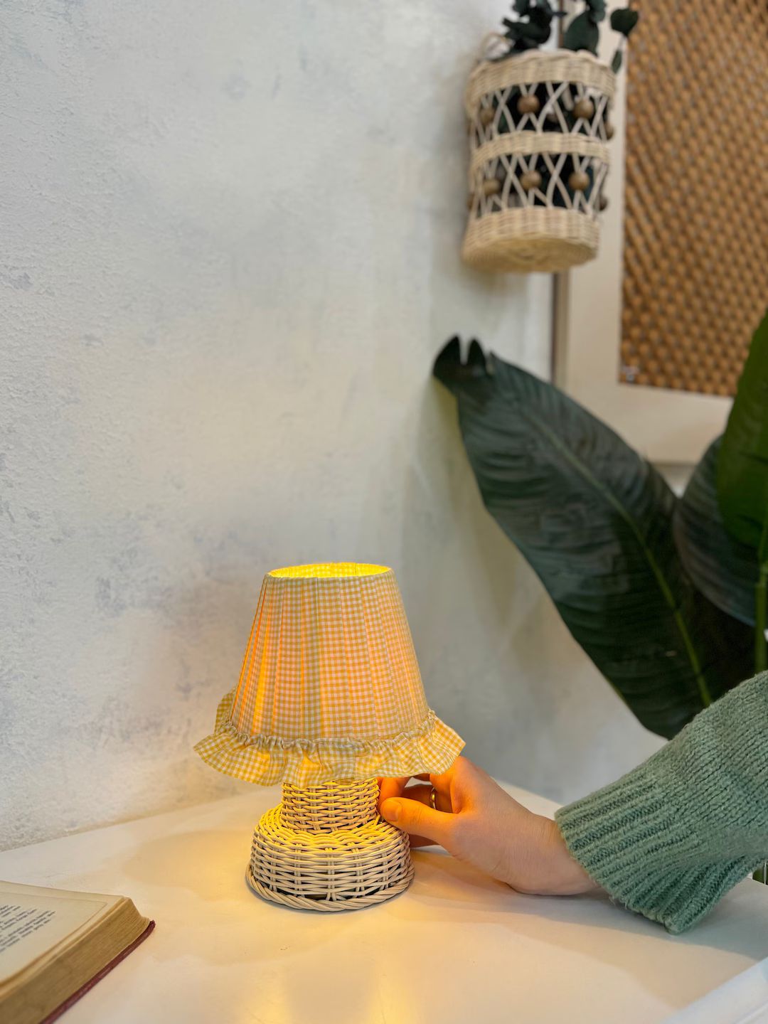 Vintage Lampshade, Handmade Rattan Pleated Fabric Lampshade, Table Lighting Rattan, Portable Batt... | Etsy (US)