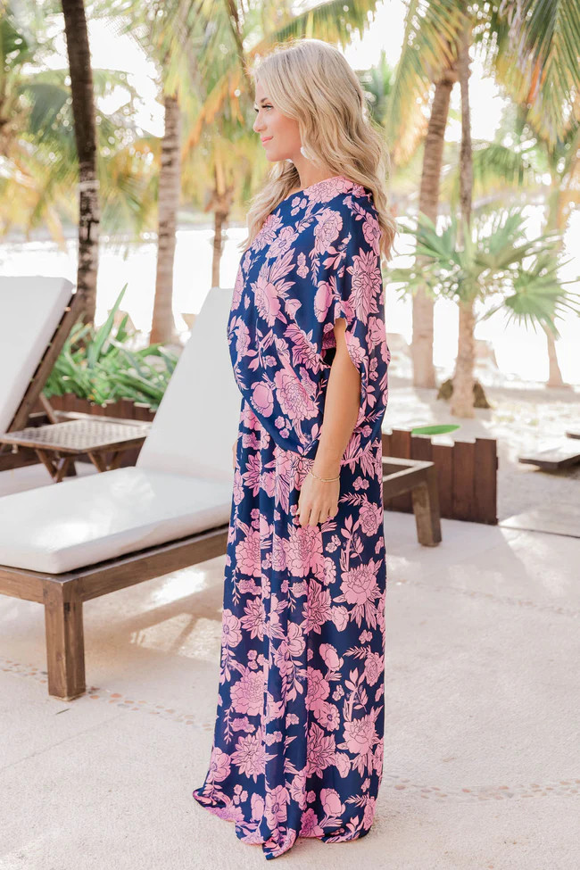 Found My Forever Navy Floral One Shoulder Maxi Dress | The Pink Lily Boutique