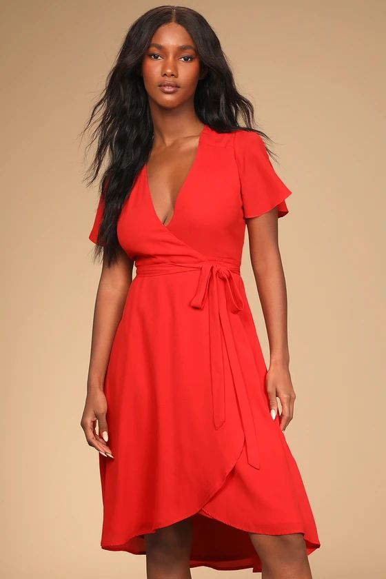 Rise to the Occasion Bright Red Midi Wrap Dress | Lulus (US)