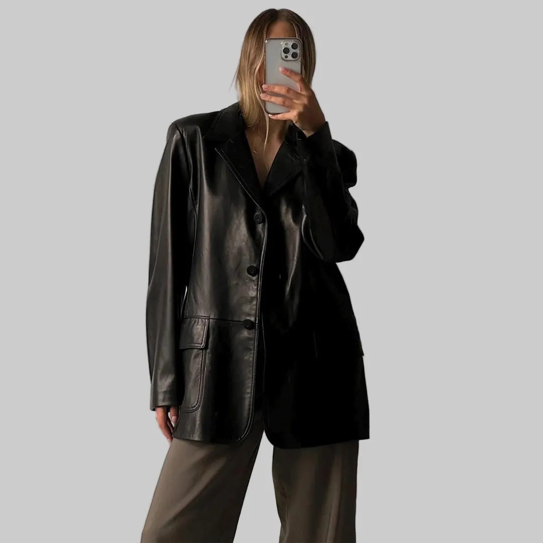 1940s Vintage Oversized Black Genuine Leather Blazer: Handmade Retro Classic Street Style Coat - ... | Etsy (US)