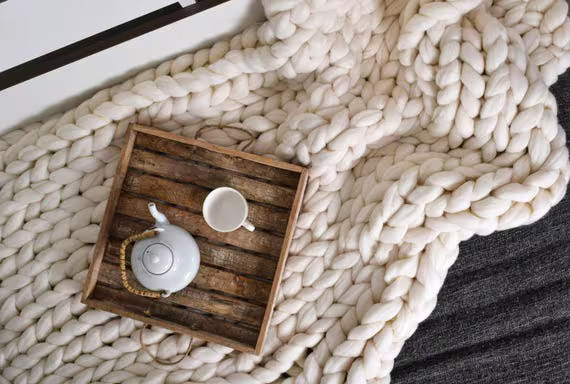 Chunky throw Wool blanket 100 % merino wool Chunky Knit blanket Giant Throw super big bulky knitted  | Etsy (US)