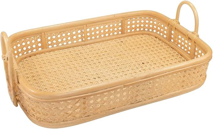 rectangle tray with handle for Kitchen storage Wicker Fruit/Bread Serving Basket (Large) | Amazon (US)