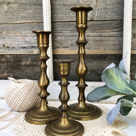 Vintage Brass Candlesticks, Vintage Brass Candle Holders, Set of 3, Mid Century, Brass Home Decor... | Etsy (US)