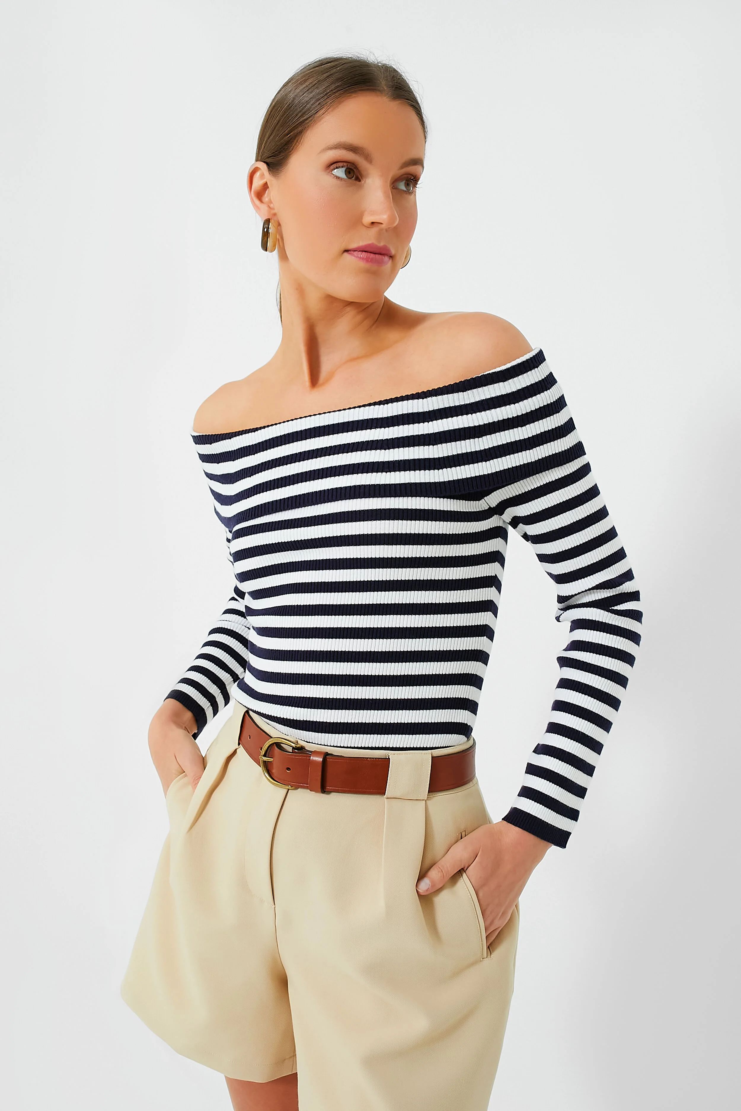 Navy Stripe Off The Shoulder Reese Top | Tuckernuck (US)