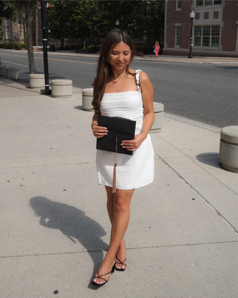 My graduation dress! The perfect white dress. Love the fit and it comes with black and pink ribbons to tie on 🎀

#graduationdress #whitedress #bows #balletcore white mini dress with ribbon bows 

#LTKfindsunder50 #LTKwedding #LTKfindsunder100