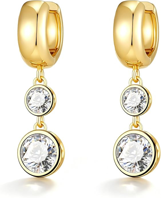 Gold Dangle Earrings for Women 14K Gold Plated Chunky Huggie Hoops Drop Earring Trendy Cubic Zirc... | Amazon (US)