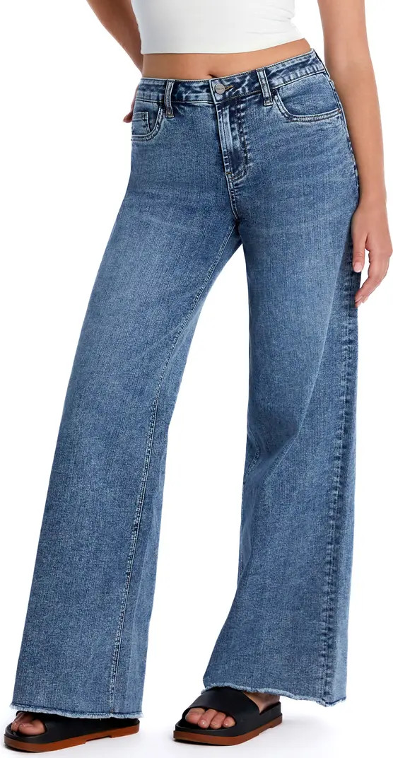 Happy Shaggy High Waist Raw Hem Wide Leg Jeans | Nordstrom