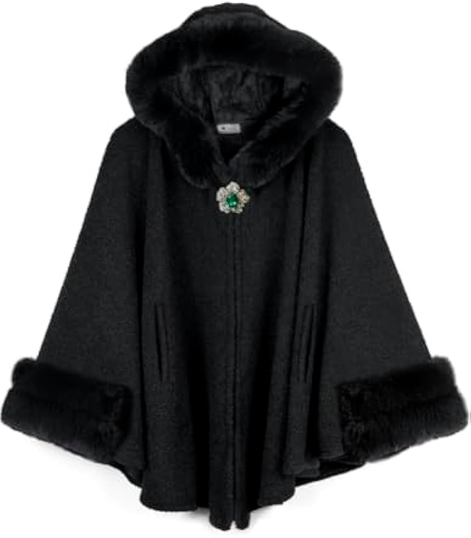 Dahlia Women's Winter Poncho Cape – Luxurious Faux Fur-Trimmed, Shed-Free, Silky Touch, Fleece-... | Amazon (US)