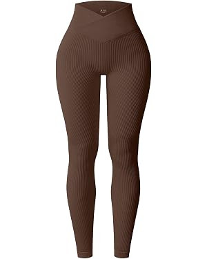 YOAKUKA Yoga Ribbed Leggings for Women High Waisted Tummy Control Seamless Butt Lifting Crossover... | Amazon (US)