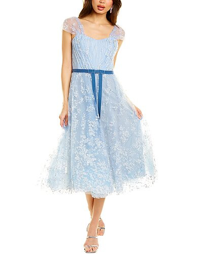 Marchesa Notte Flocked Glitter Tulle Midi Dress | Gilt