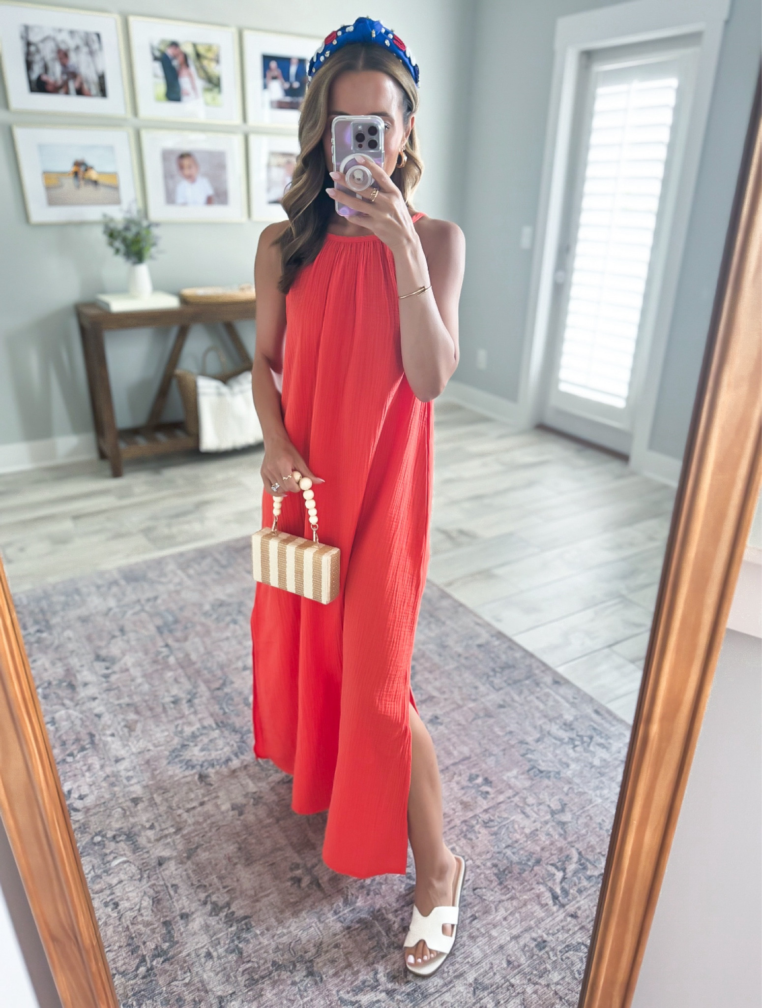 Target 4th of July dress. Maxi dress, wearing XS. Consider sizing down in this one. Fourth of July outfit. Summer dress. Summer outfit. Resort wear. Vacation dress. Vacation outfit. Slide sandals are TTS. Target straw bag.

*Dress says ‘red’ but it’s more of a burnt orange IMO - the white would be cute too!



#LTKShoeCrush #LTKSeasonal #LTKTravel