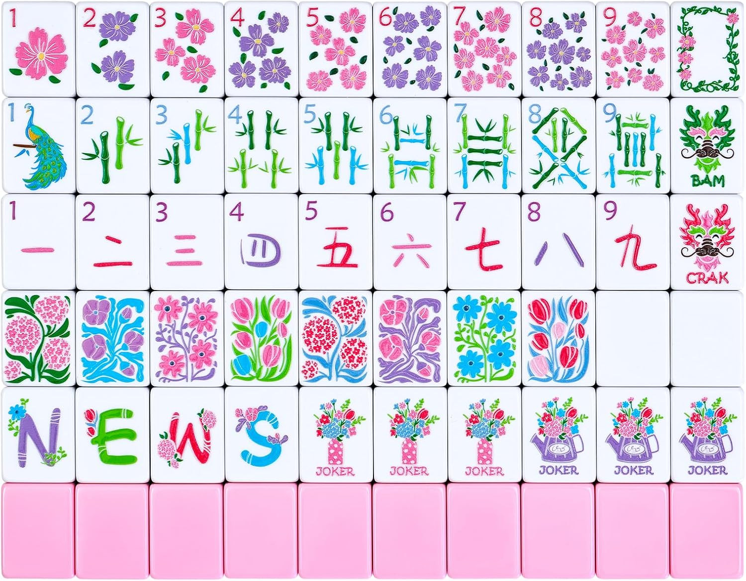 American Mahjong Tile Set(Floral), 160 Pink Engraved Tiles with Mah-jongg Accessories and Tile Bag, Mahjong Set for Beginners | Amazon (US)
