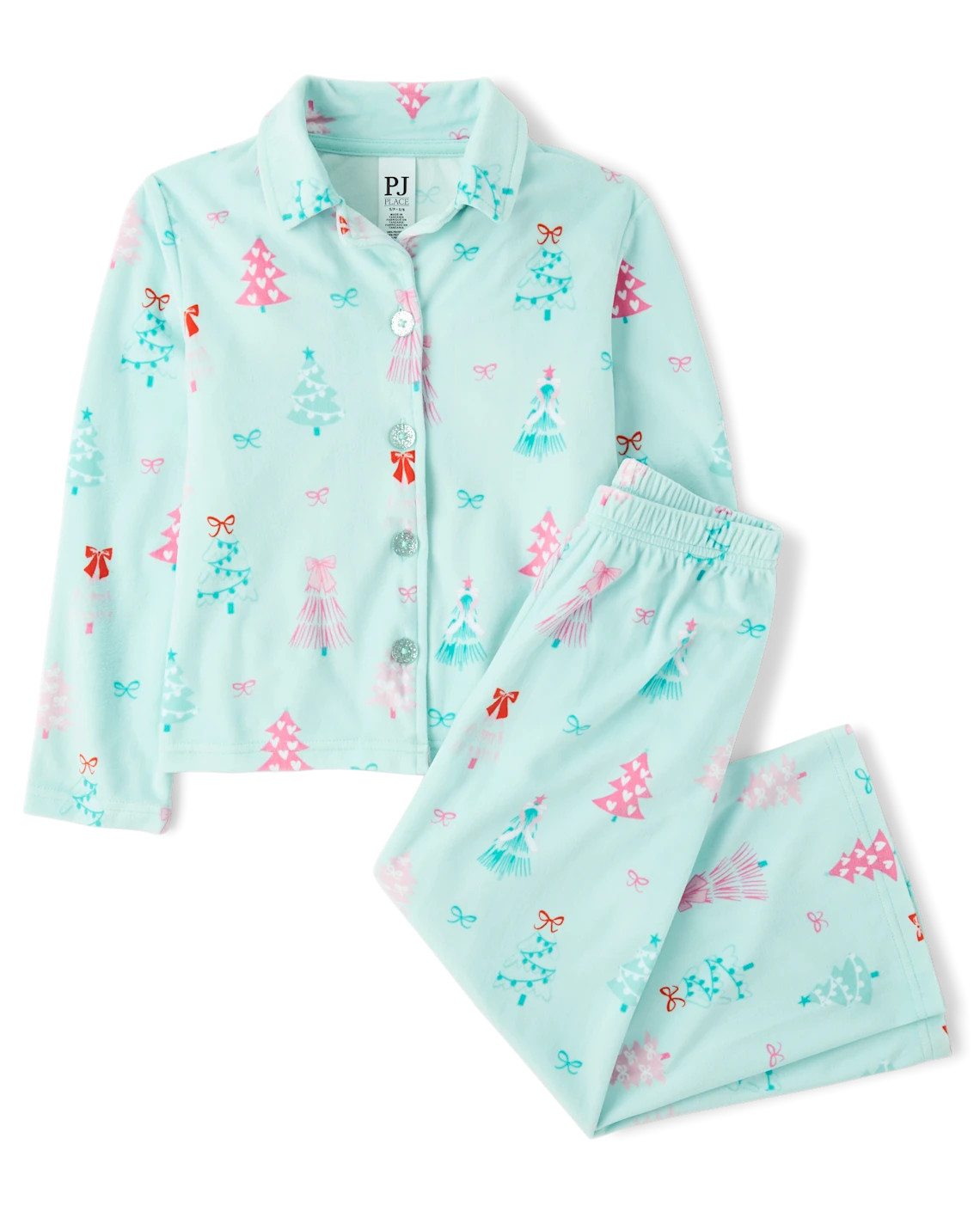Girls Mommy And Me Christmas Tree Velour Button Front Pajamas - green | The Children's Place