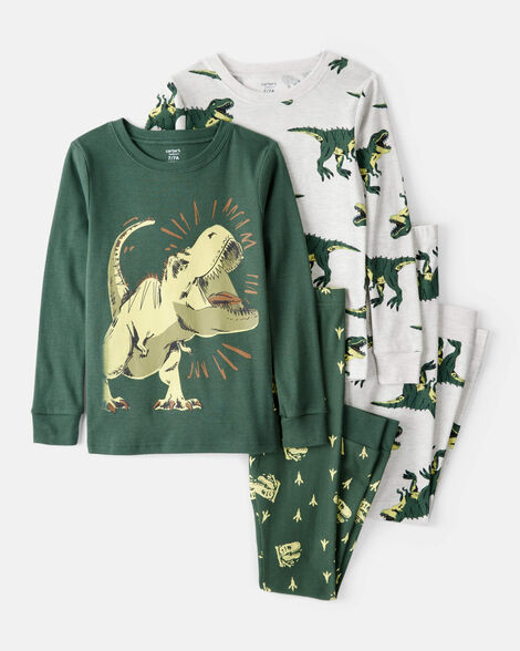 Boys Dinosaur Print 100% Cotton Long-Sleeve 4-Piece Pajamas - Green | Carter's Inc