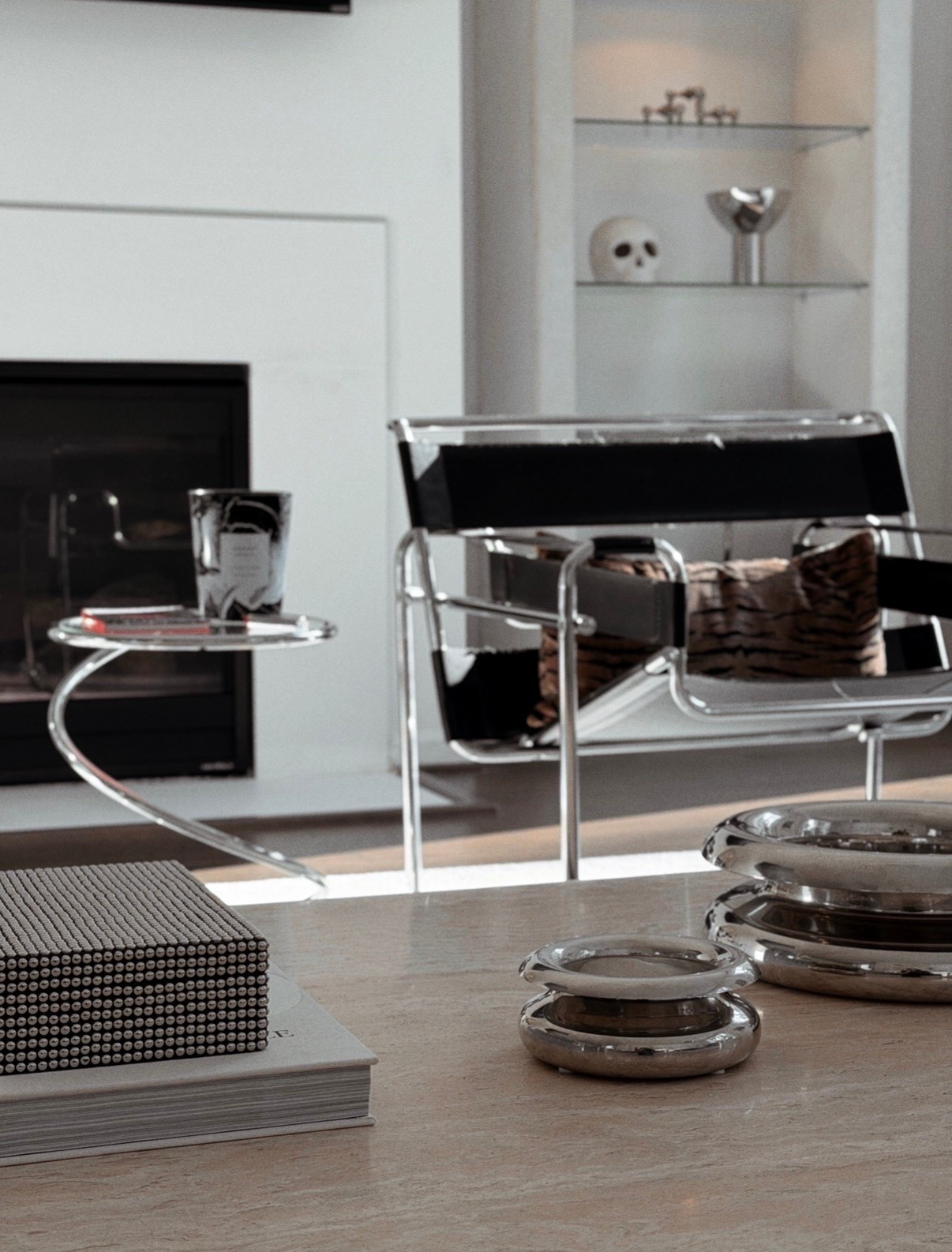 Edgy luxury neutral coffee table edit 

Cb2
Enyo coffee table