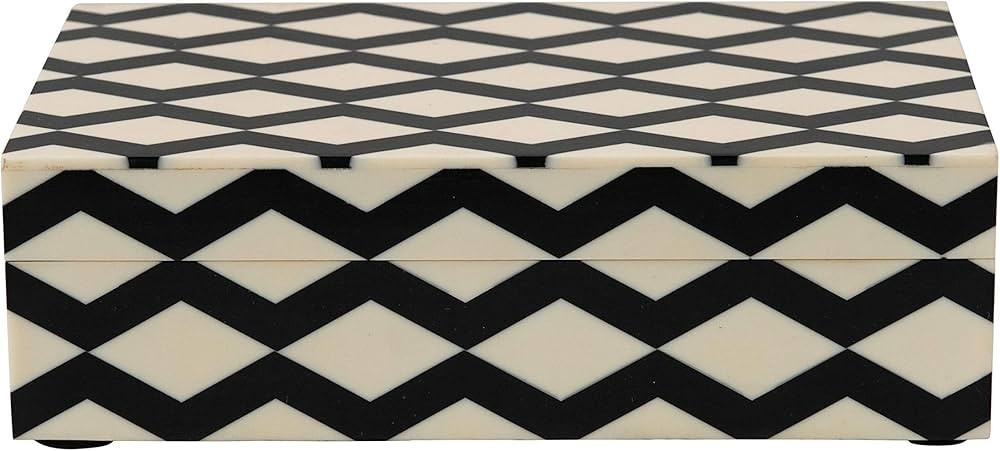 Creative Co-Op Resin & MDF Lid & Pattern Inlay, Black & White Storage Box | Amazon (US)