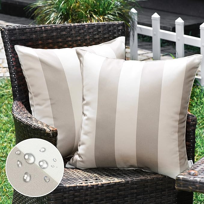 Western Home Pack of 2 Decorative Outdoor Solid Waterproof Striped Throw Pillow Covers Polyester ... | Amazon (US)