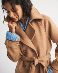 A&F Carrie Wool-Blend Trench Coat | Abercrombie & Fitch (US)