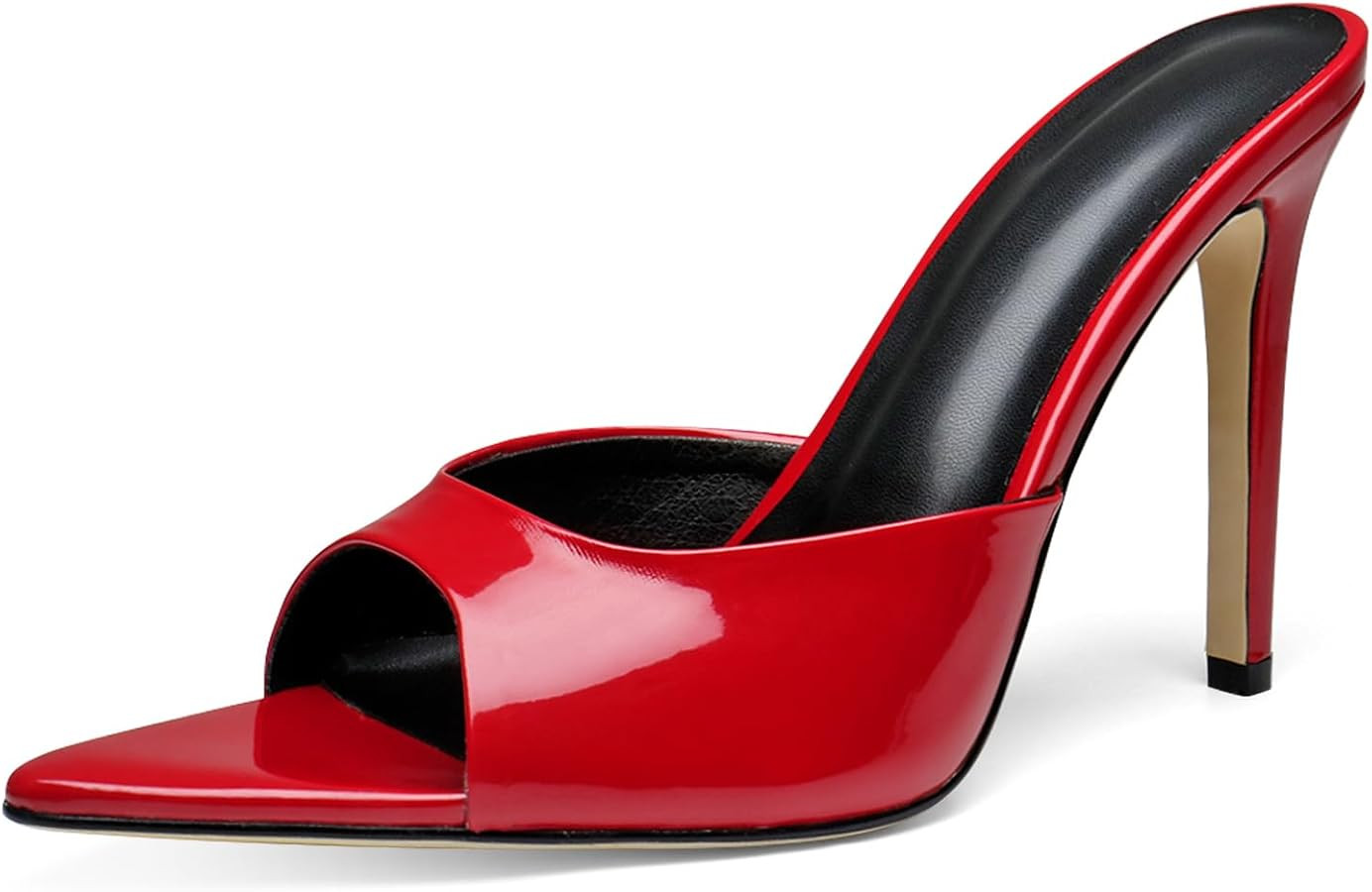 High Heel Mules for Women Slip On Open Pointed Toe Patent Leather/Faux Fur Stiletto Pumps Formal ... | Amazon (US)