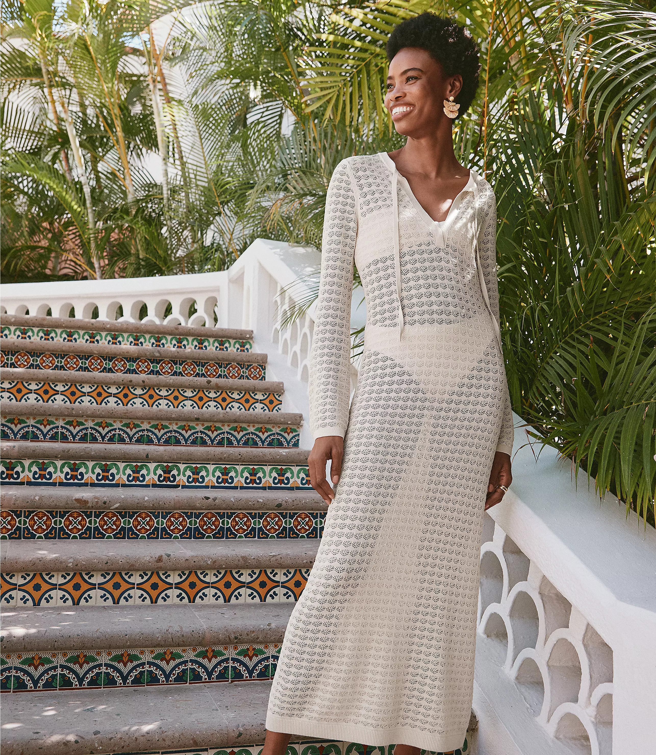 LOFT Beach Pointelle Tie Neck Maxi Swimsuit Coverup | LOFT