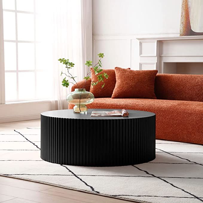 kevinplus Black Round Coffee Table Modern Side Table End Table for Living Room, Wood Circle Drum ... | Amazon (US)