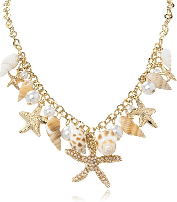 choice of all Seashell Necklace Layered Charm Starfish Necklace Stack Beach Wear for Women Boho S... | Amazon (US)