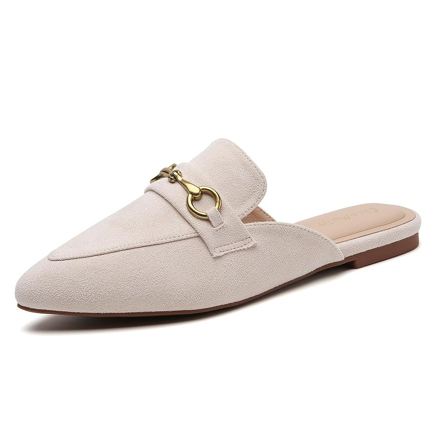 Buckle Mules for Women Pointed Toe Backless Flat Mules Slip on Slides Loafer Shoes | Amazon (US)