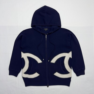 Chanel Blue Viscose Knitwear Zipped Hoodie Size 34 | eBay US