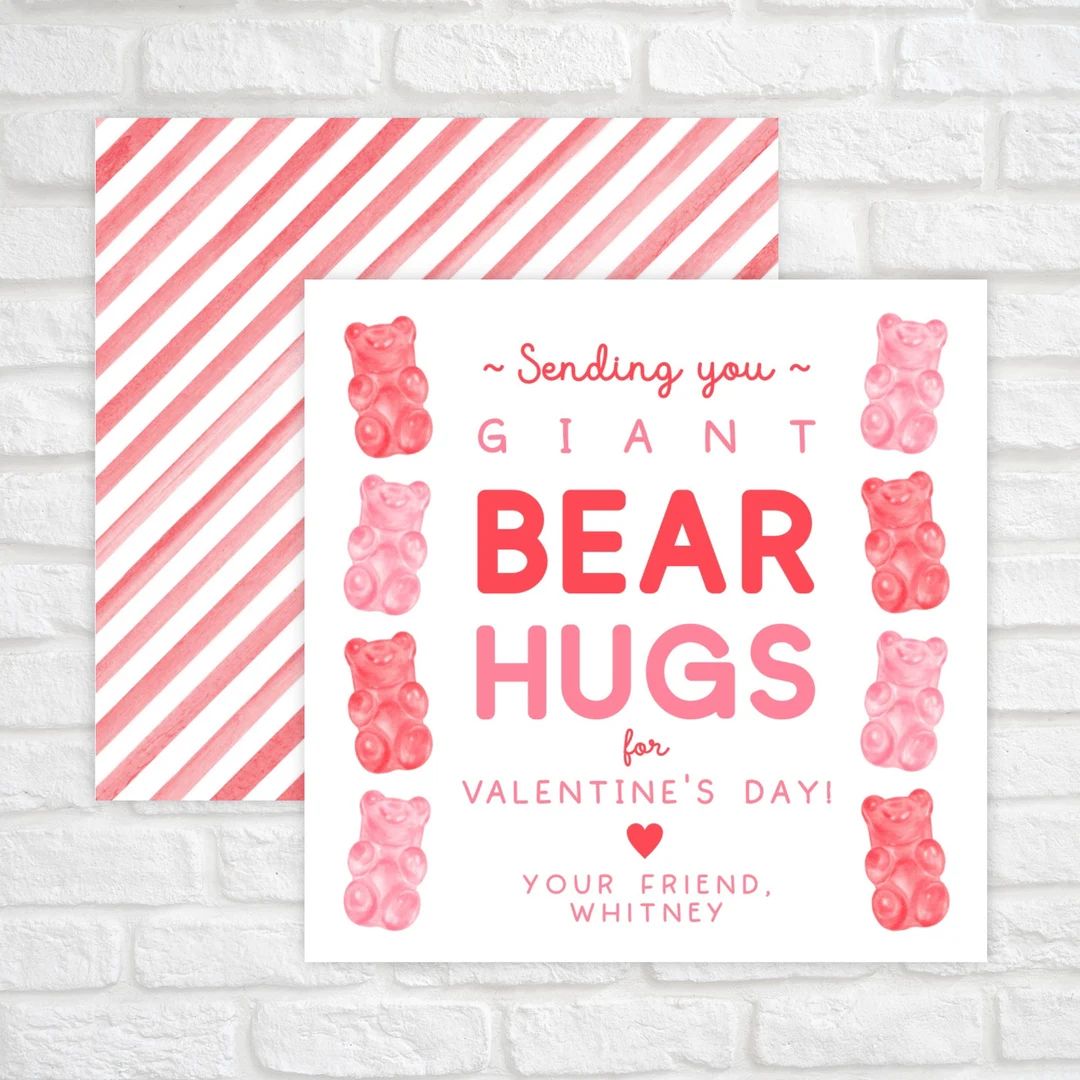 Printable Valentine Cards for Kids, Gummy Bear Valentine Tag, Beary Valentine Exchange Cards, Cla... | Etsy (US)