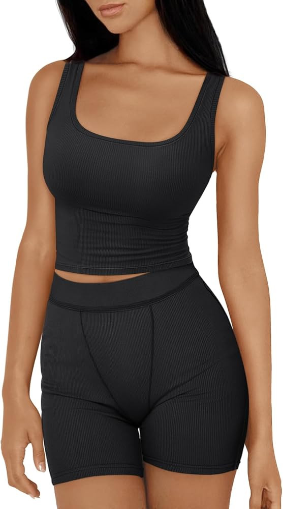 Trendy Queen 2 Piece Lounge Sets for Women Matching Workout Set Cropped Tank Tops and High Waist ... | Amazon (US)