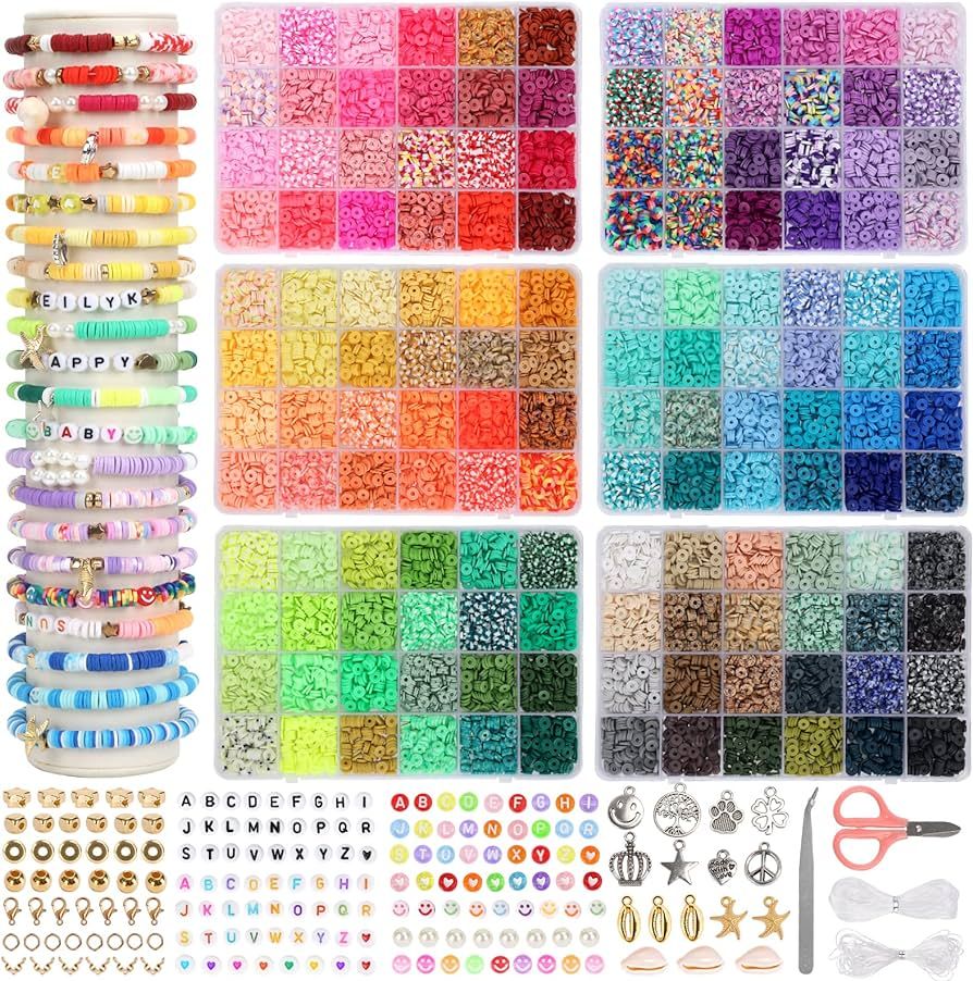 QUEFE 15000pcs, 144 Colors Clay Beads, Charm Bracelet Making kit for Girls 8-12, Polymer Heishi B... | Amazon (US)